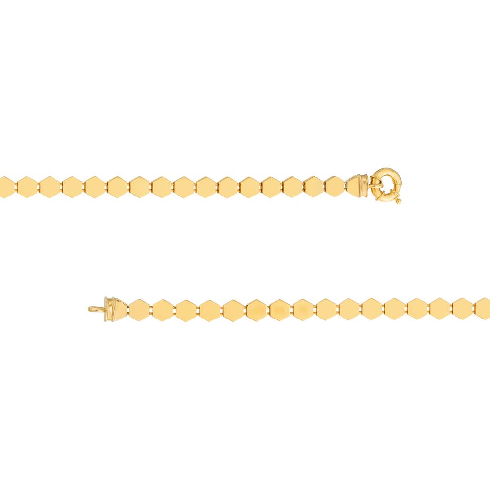 Olas d'Oro - 14K Yellow Gold Polished Hexagonal Flat Link Bracelet - 7.69 Grams