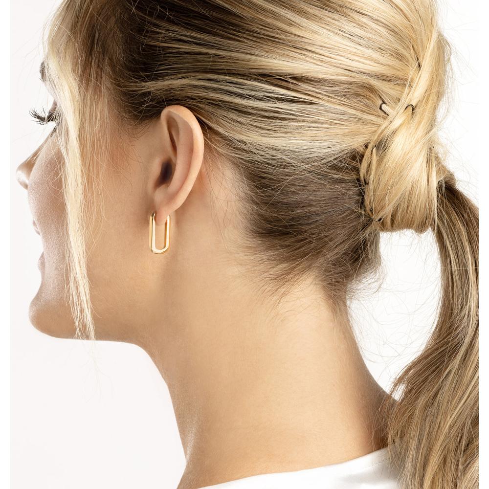 Olas d'Oro - 14K Yellow Gold Polished Oblong Mini Hoop Earrings - 20mm Size