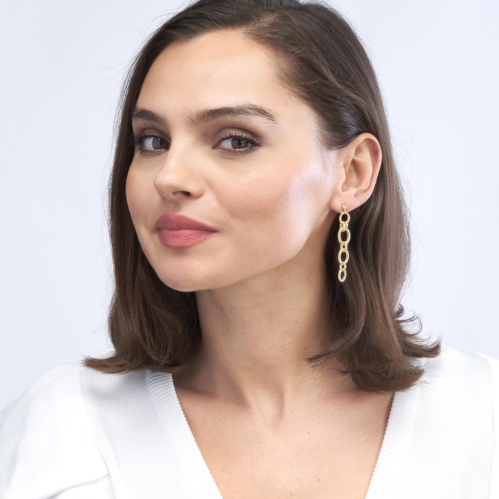 Olas d'Oro - 14K Yellow Gold Polished Oval Link Dangle Earrings - 5.75g Total Weight