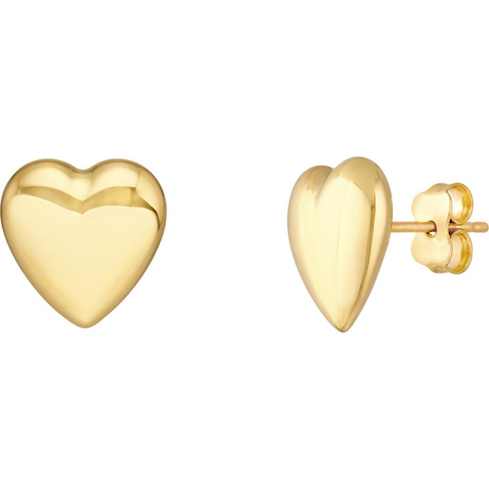 Olas d'Oro - 14K Yellow Gold Polished Puff Heart Stud Earrings