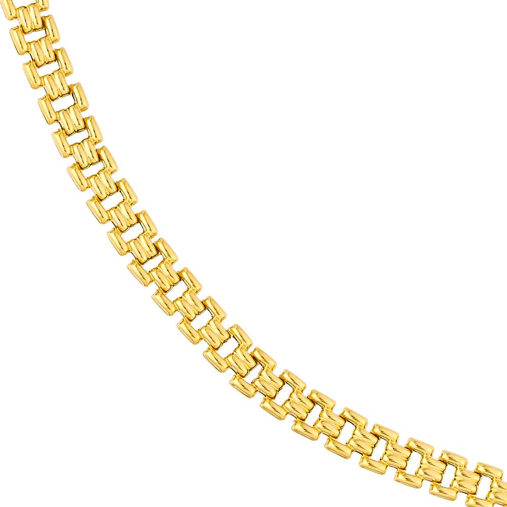 Olas d'Oro - 14K Yellow Gold Polished Railroad Link Choker Necklace - 10" Length, 4.55mm Width, 5g Weight