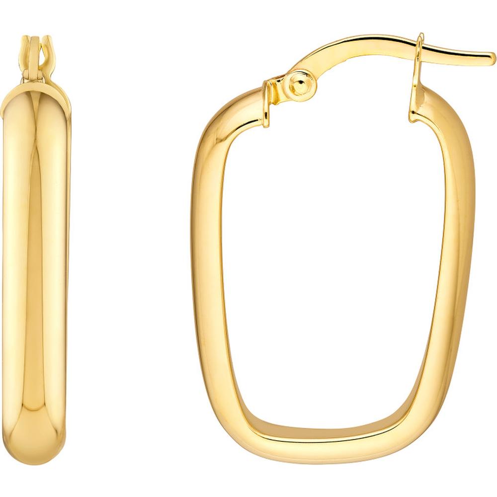 Olas d'Oro - 14K Yellow Gold Polished Rectangle Hoop Earrings - 1.90g