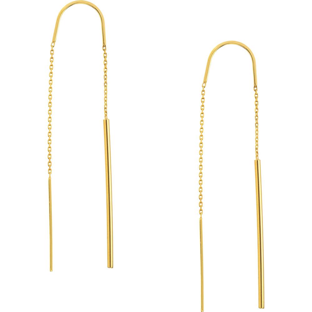 Olas d'Oro - 14K Yellow Gold Polished Stick Threader Earrings - Elegant Modern Design