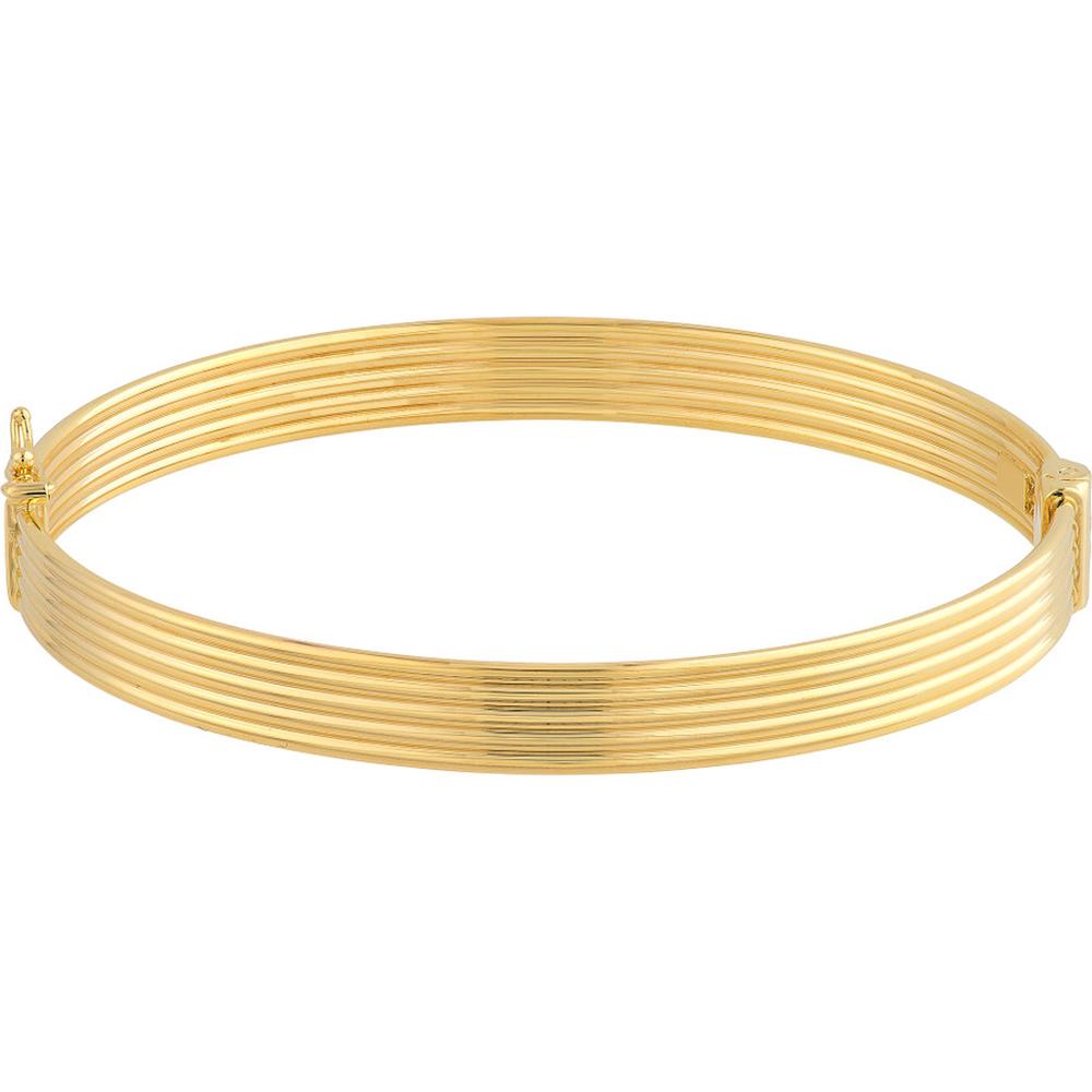 Olas d'Oro - 14K Yellow Gold Polished Textured Bangle with Hinge Closure - 7.45g