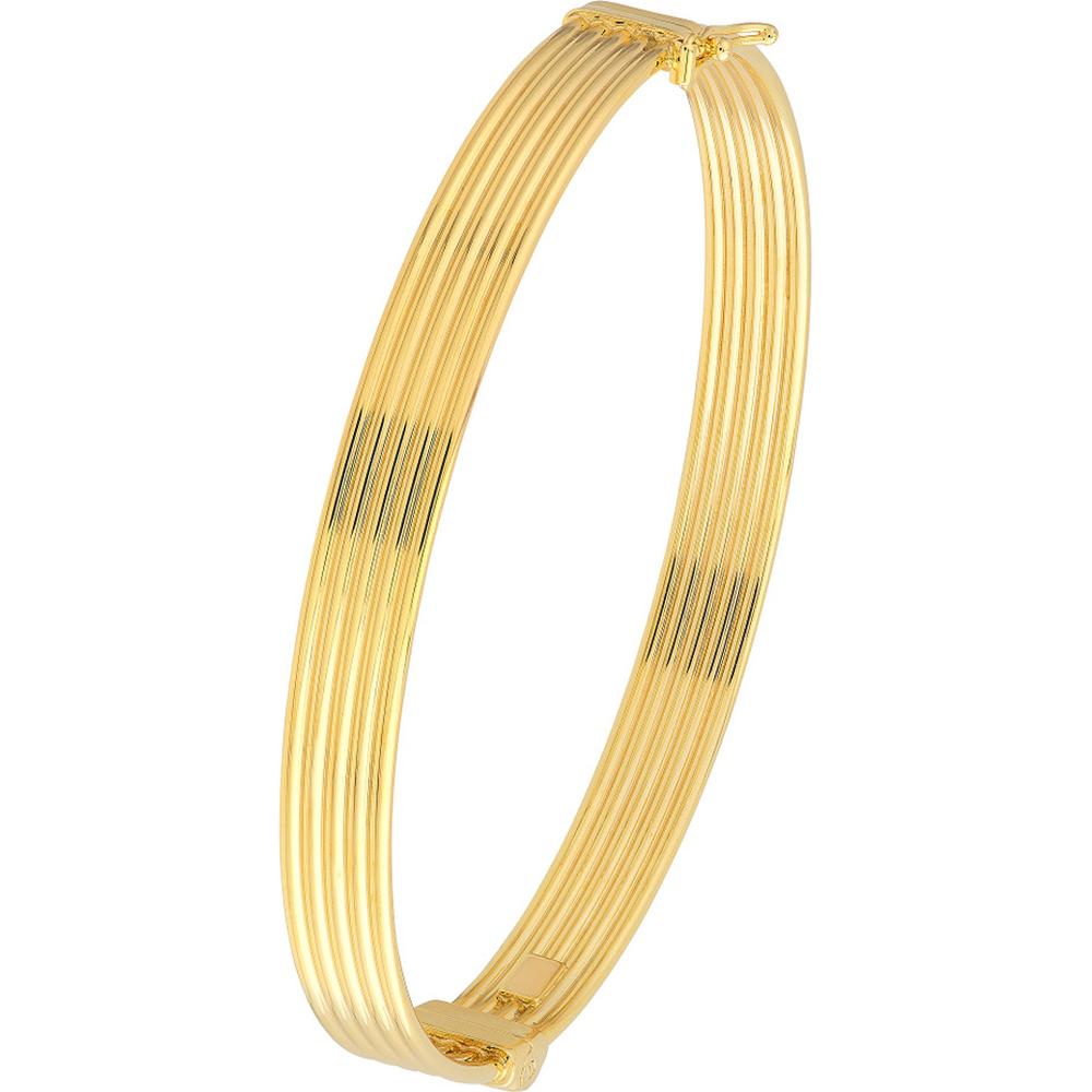 Olas d'Oro - 14K Yellow Gold Polished Textured Bangle with Hinge Closure - 7.45g