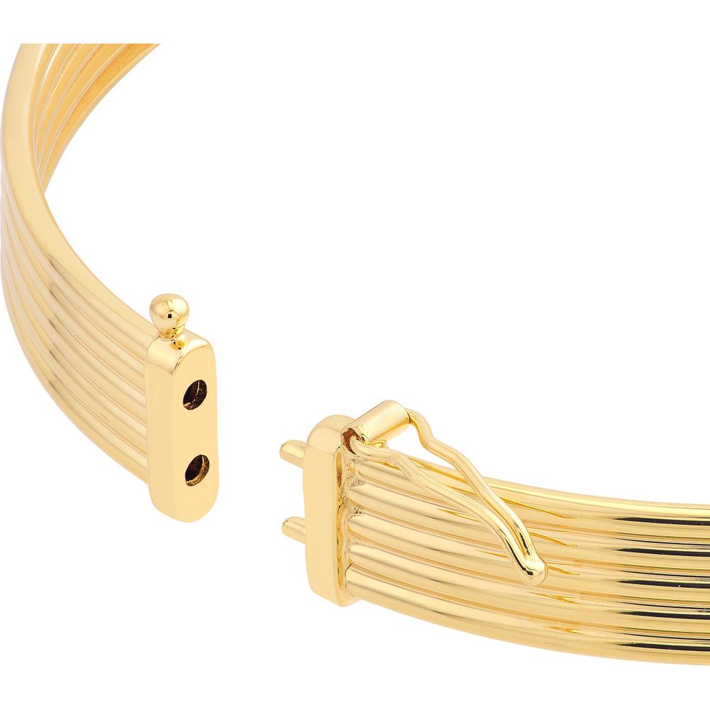 Olas d'Oro - 14K Yellow Gold Polished Textured Bangle with Hinge Closure - 7.45g