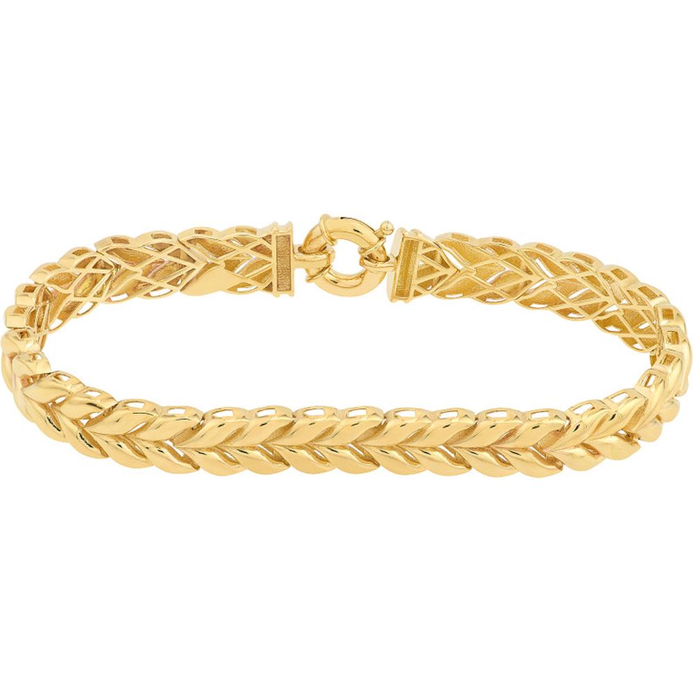 Olas d'Oro - 14K Yellow Gold Polished Wheat Link Bracelet with Fancy Spring Ring Closure - 11.41 Grams Weight