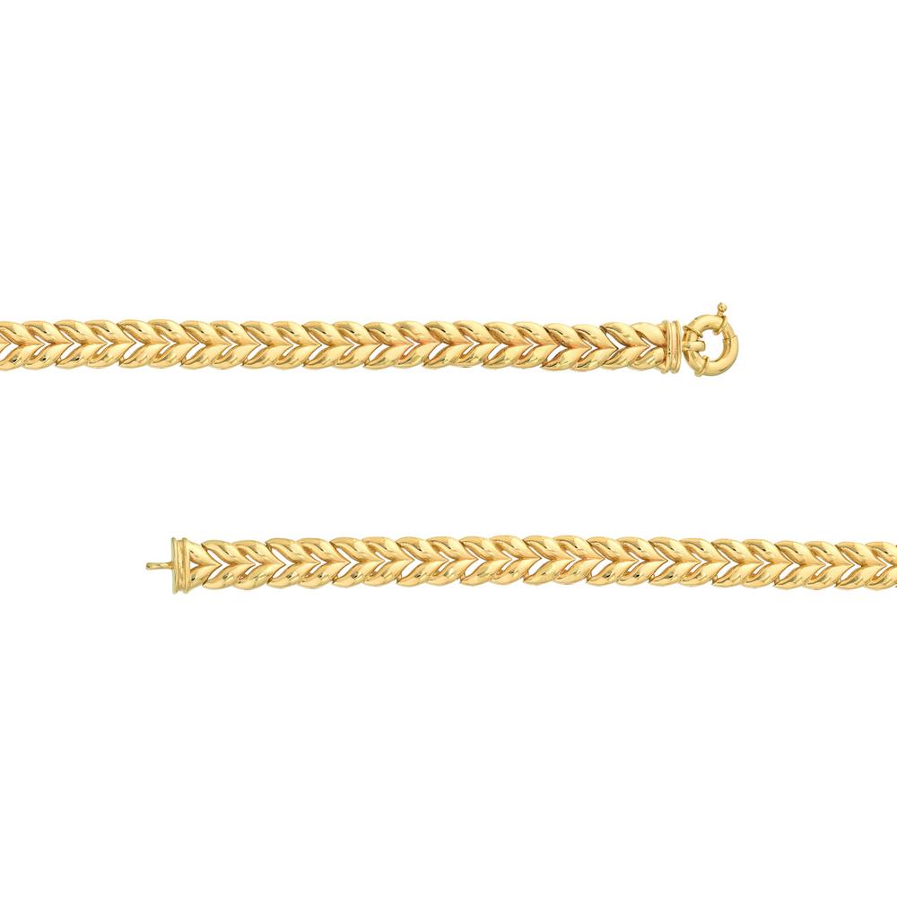 Olas d'Oro - 14K Yellow Gold Polished Wheat Link Bracelet with Fancy Spring Ring Closure - 11.41 Grams Weight
