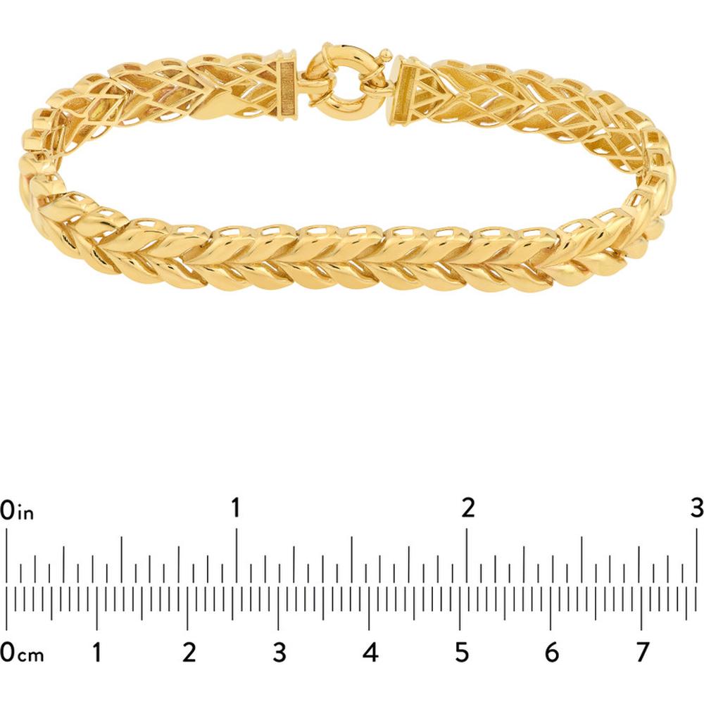 Olas d'Oro - 14K Yellow Gold Polished Wheat Link Bracelet with Fancy Spring Ring Closure - 11.41 Grams Weight