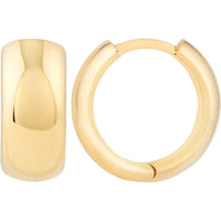 Olas d'Oro - 14K Yellow Gold Polished Wide Huggie Earrings Classic Everyday Hoops