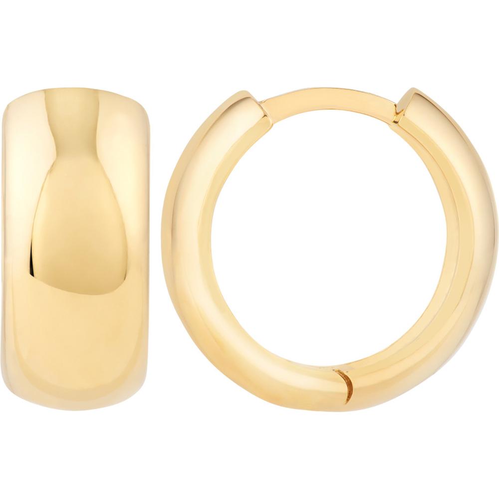 Olas d'Oro - 14K Yellow Gold Polished Wide Huggie Earrings Classic Everyday Hoops