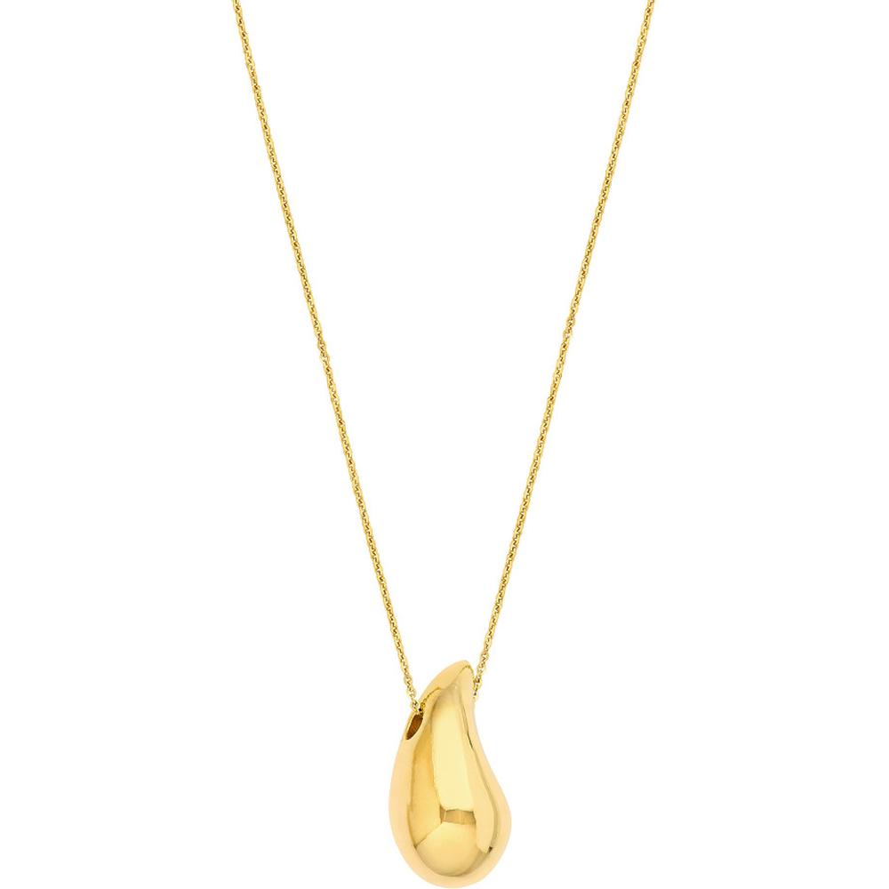 Olas d'Oro - 14K Yellow Gold Puff Art Teardrop Dome Necklace - 18 Inch, Lobster Clasp
