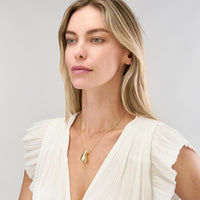 Olas d'Oro - 14K Yellow Gold Puff Art Teardrop Dome Necklace - 18 Inch, Lobster Clasp