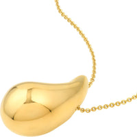 Olas d'Oro - 14K Yellow Gold Puff Art Teardrop Dome Necklace - 18 Inch, Lobster Clasp