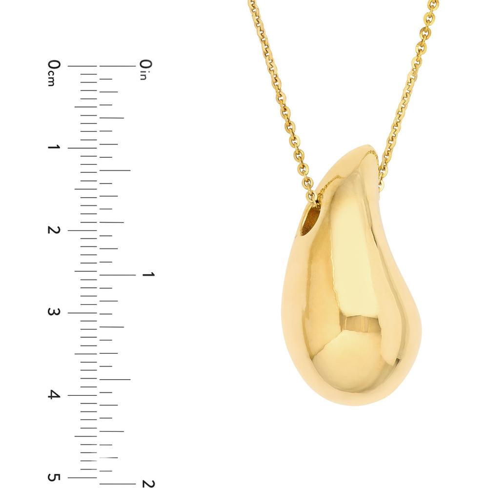 Olas d'Oro - 14K Yellow Gold Puff Art Teardrop Dome Necklace - 18 Inch, Lobster Clasp