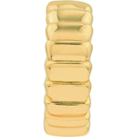 Olas d'Oro - 14K Yellow Gold Puff Corrugated Open Hoop Earrings Elegant Design, Post & Nut Closure