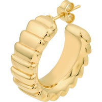 Olas d'Oro - 14K Yellow Gold Puff Corrugated Open Hoop Earrings Elegant Design, Post & Nut Closure