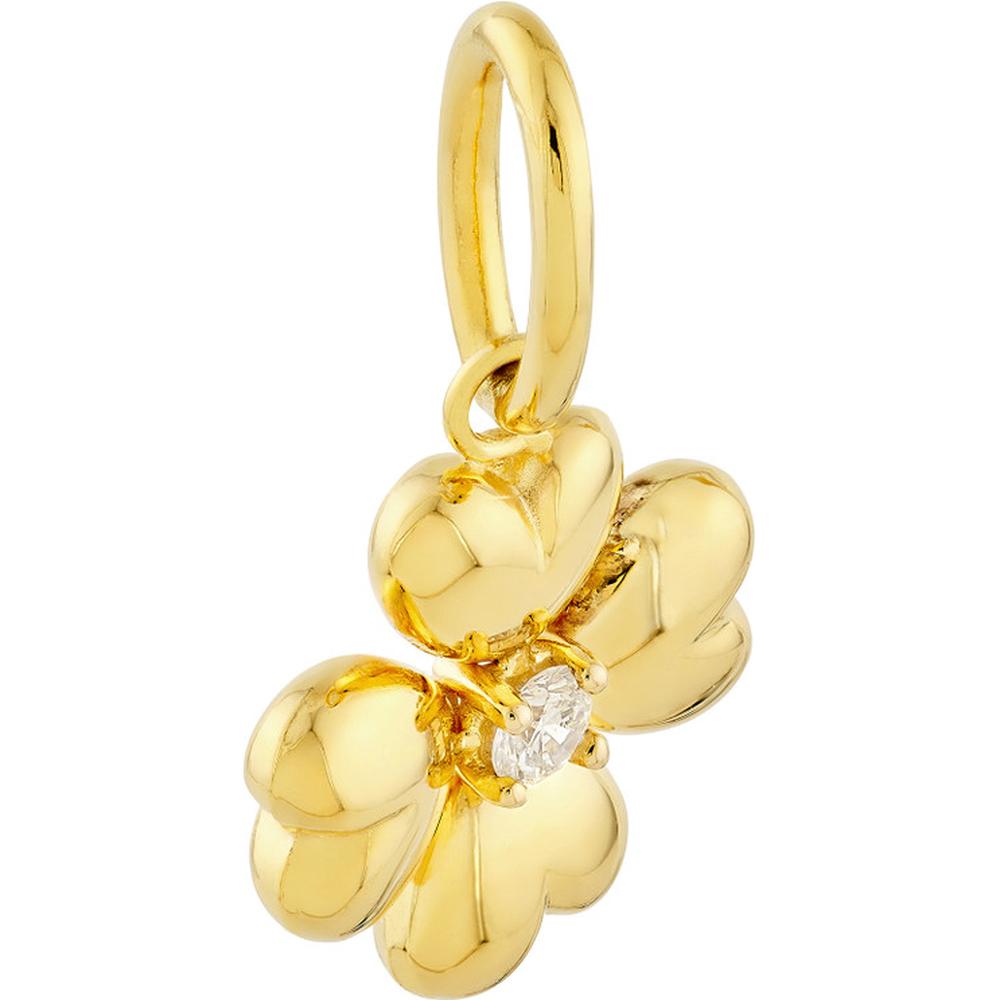 Olas d'Oro - 14K Yellow Gold Puff Flower Charm with Diamond - 0.06 Carat Total Diamond Weight