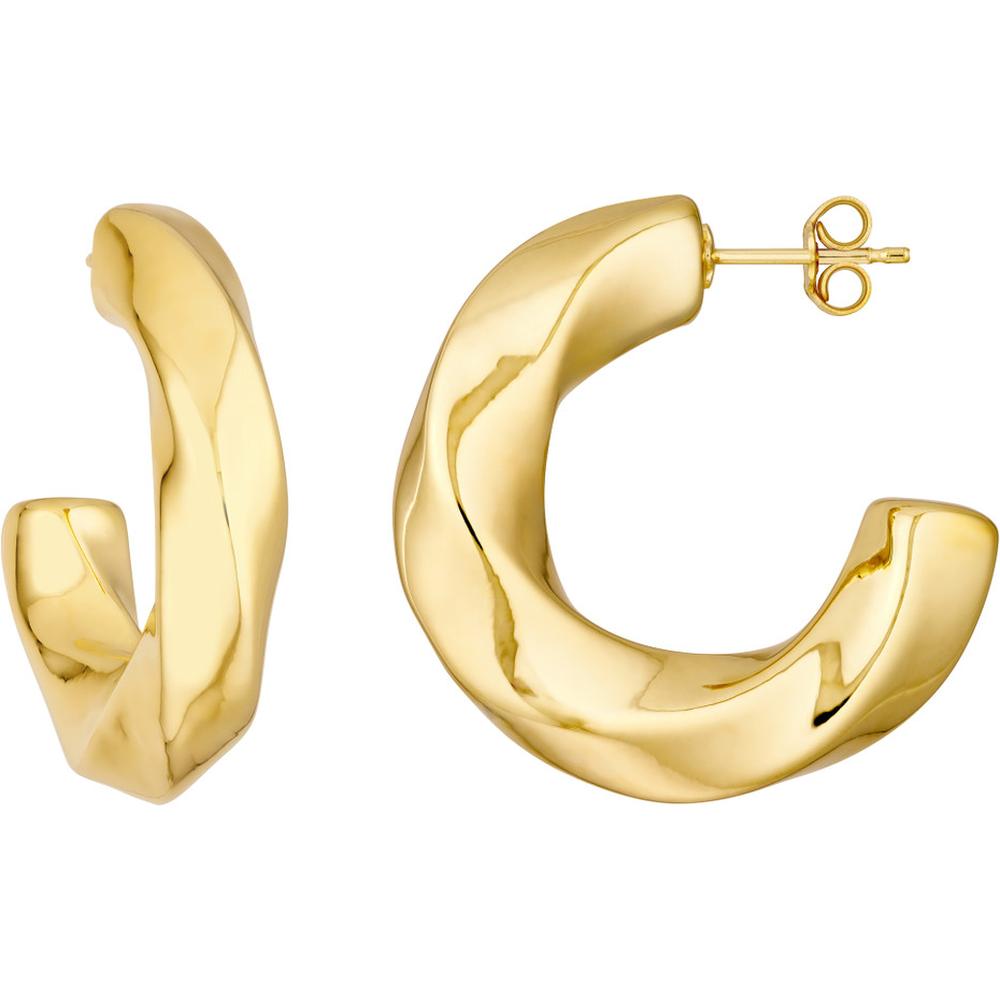 Olas d'Oro - 14K Yellow Gold Puff Geometric Dome Open Hoop Earrings - 3.48 Grams Total Weight