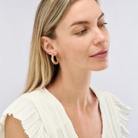 Olas d'Oro - 14K Yellow Gold Puff Geometric Dome Open Hoop Earrings - 3.48 Grams Total Weight