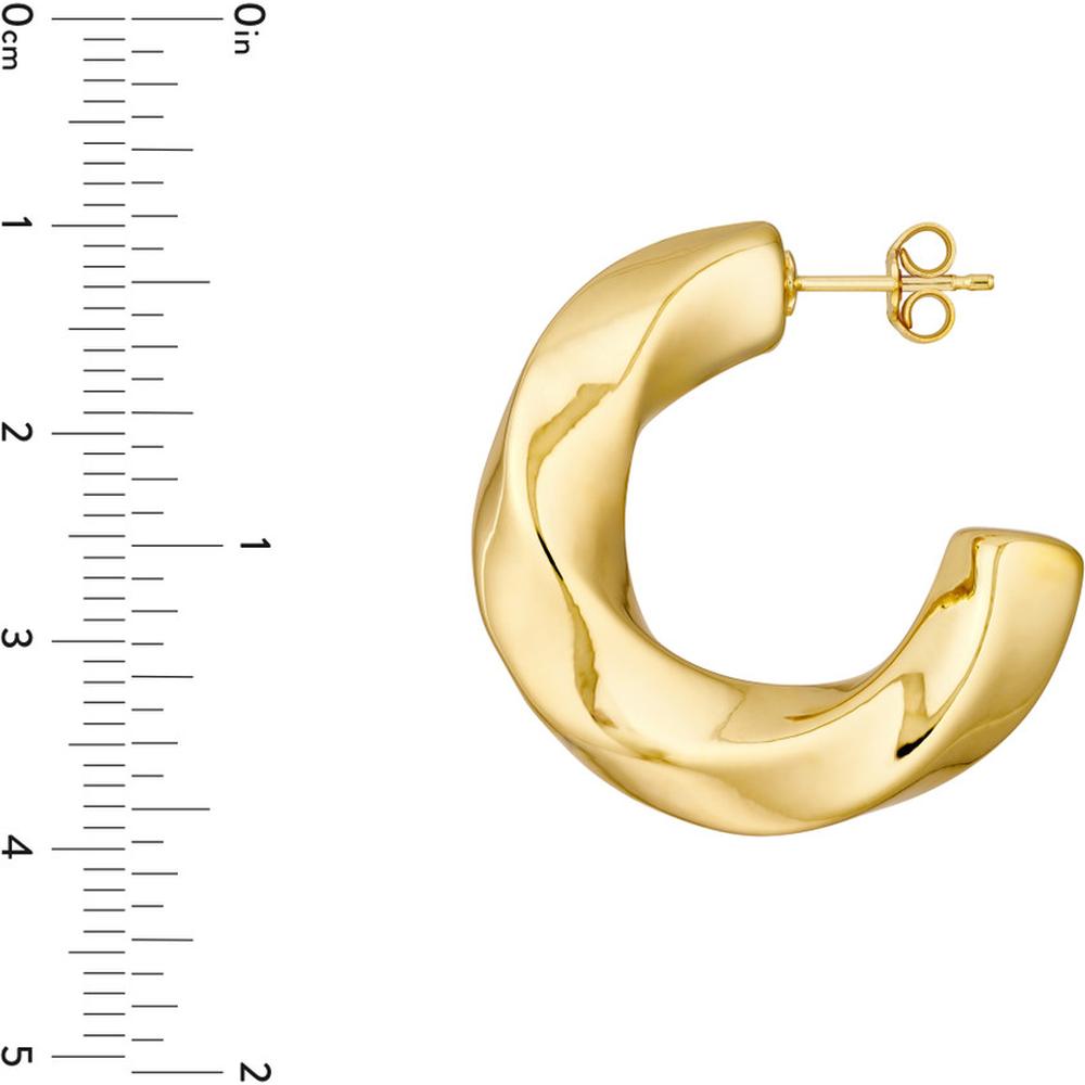 Olas d'Oro - 14K Yellow Gold Puff Geometric Dome Open Hoop Earrings - 3.48 Grams Total Weight