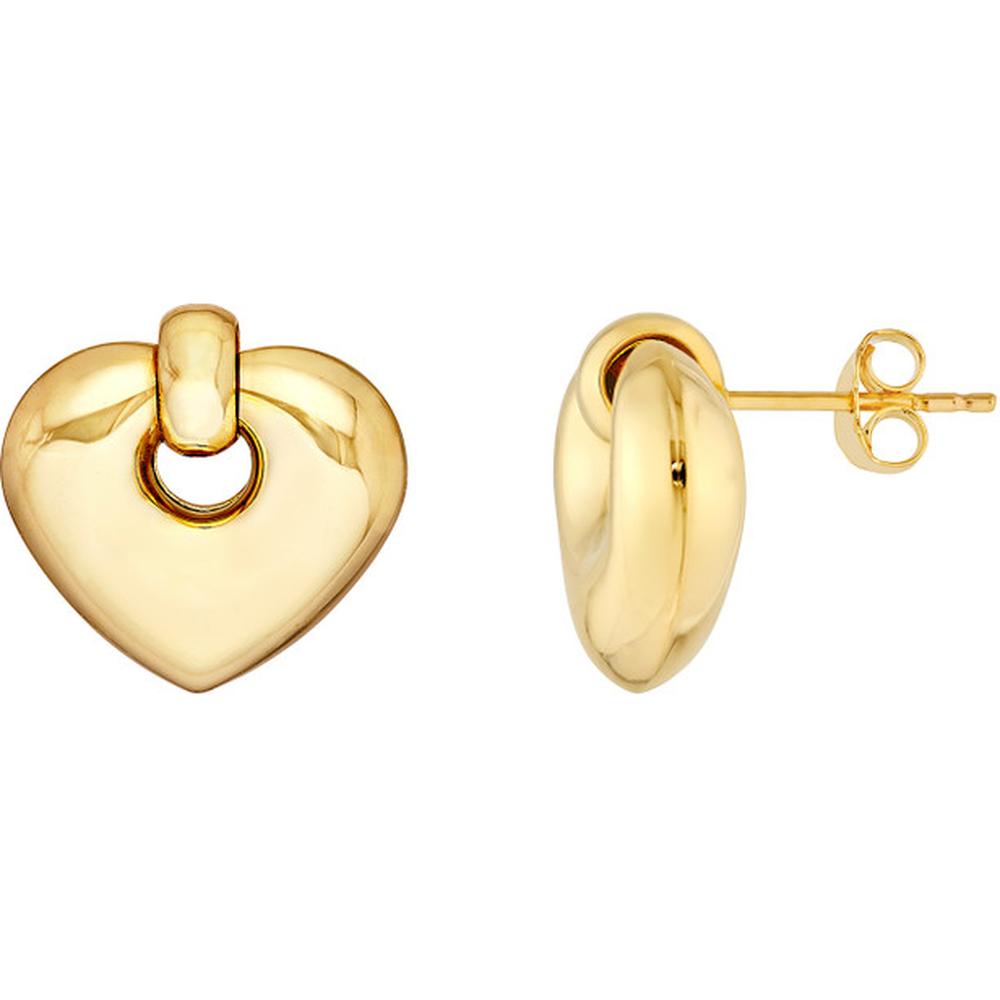 Olas d'Oro - 14K Yellow Gold Puff Heart Door Knocker Dangle Earrings - 3.52g Total Weight