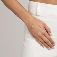 Olas d'Oro - 14K Yellow Gold Puff Heart Paper Clip Bracelet with Pear Shaped Lobster Lock