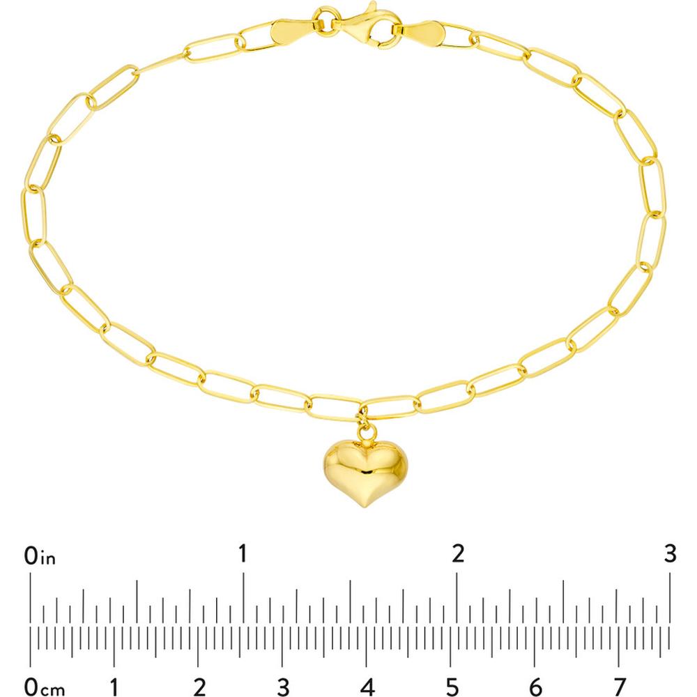 Olas d'Oro - 14K Yellow Gold Puff Heart Paper Clip Bracelet with Pear Shaped Lobster Lock
