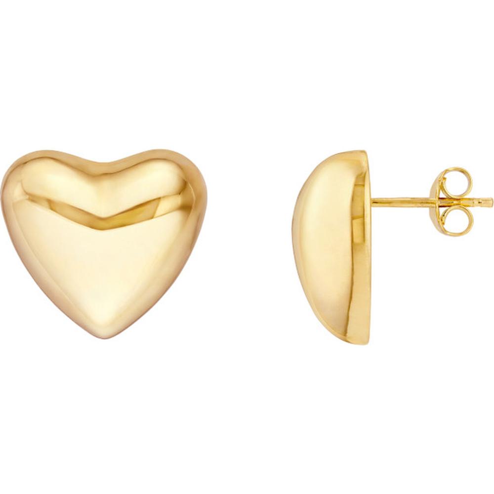 Olas d'Oro - 14K Yellow Gold Puff Heart Polished Stud Earrings 4.65 Grams Total Weight