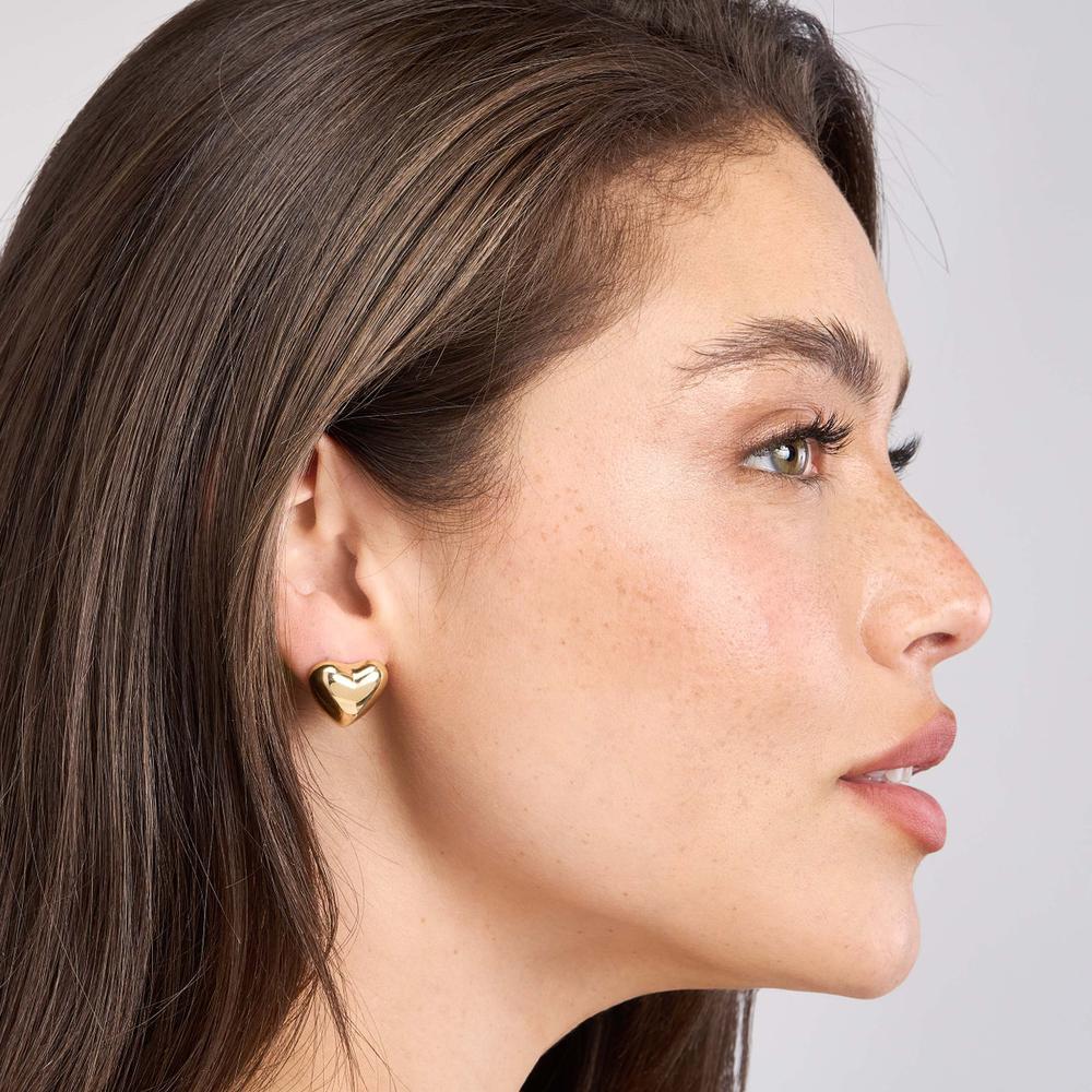 Olas d'Oro - 14K Yellow Gold Puff Heart Polished Stud Earrings 4.65 Grams Total Weight