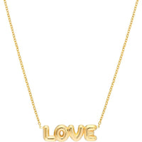 Olas d'Oro - 14K Yellow Gold Puff Love Necklace - Adjustable 16 to 18 Inches