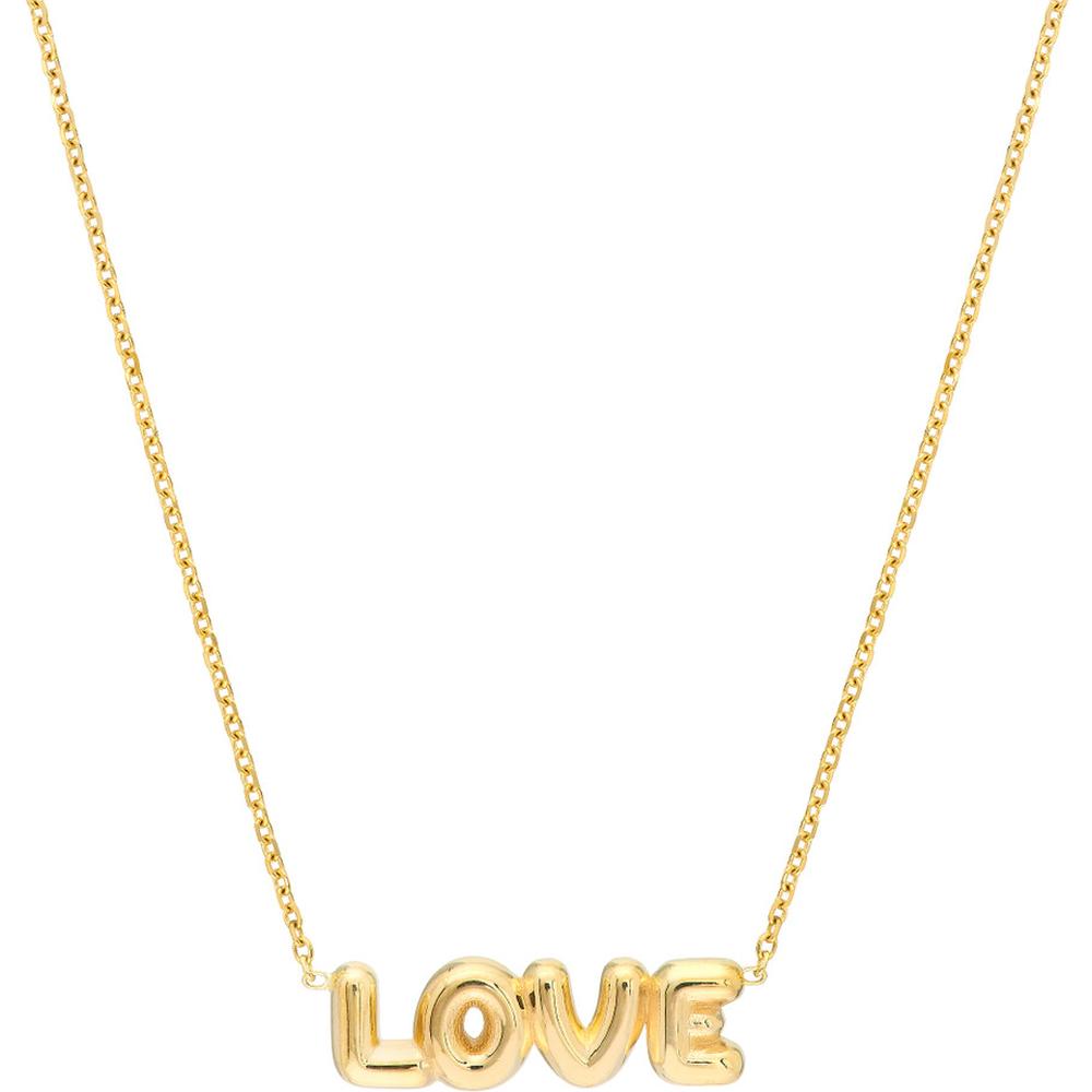 Olas d'Oro - 14K Yellow Gold Puff Love Necklace - Adjustable 16 to 18 Inches