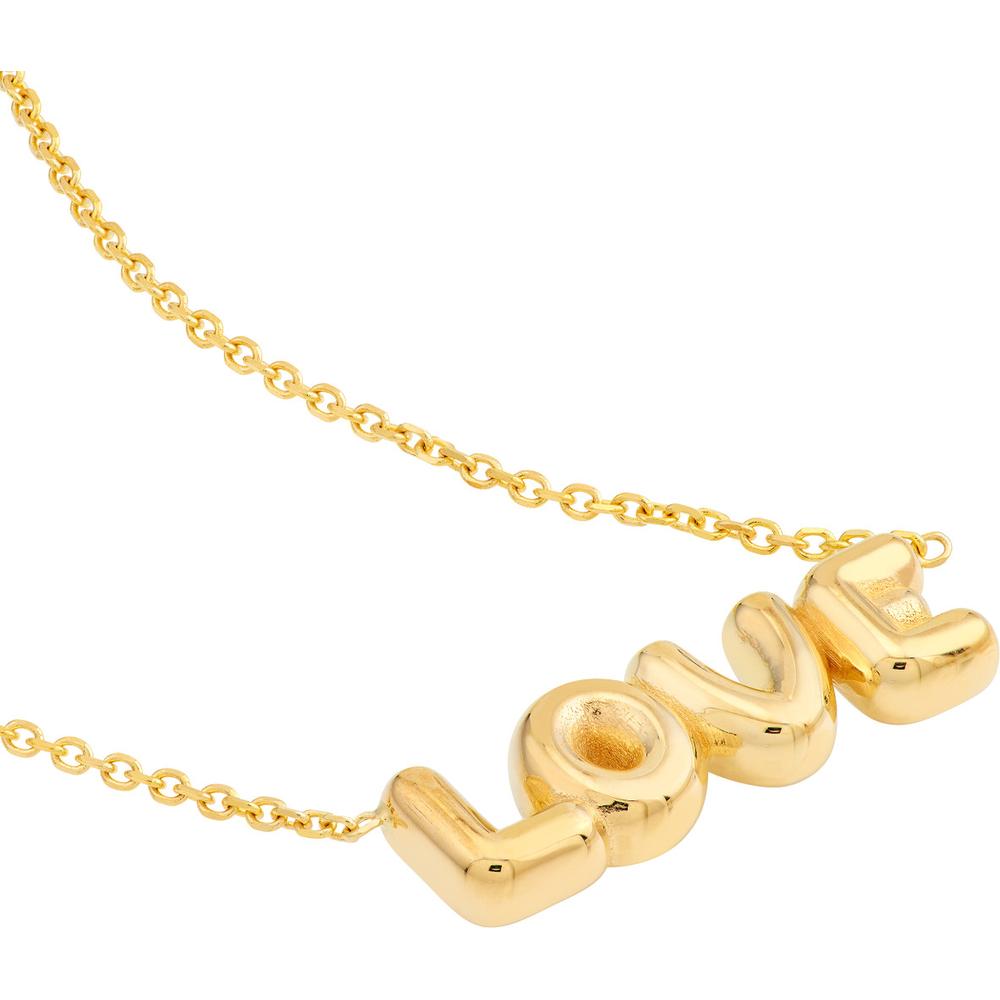 Olas d'Oro - 14K Yellow Gold Puff Love Necklace - Adjustable 16 to 18 Inches