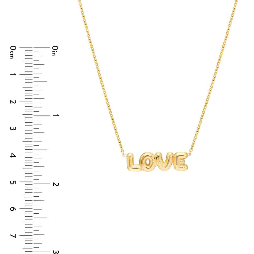 Olas d'Oro - 14K Yellow Gold Puff Love Necklace - Adjustable 16 to 18 Inches