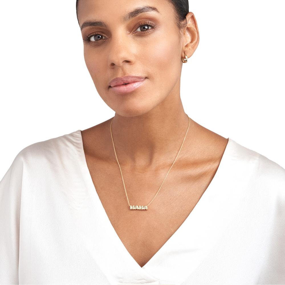 Olas d'Oro - 14K Yellow Gold Puff Mama Necklace - Adjustable from 16-18 Inches