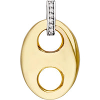 Olas d'Oro - 14K Yellow Gold Puff Mariner Diamond Bail Link Pendant - 0.12 Carat Total Diamond Weight