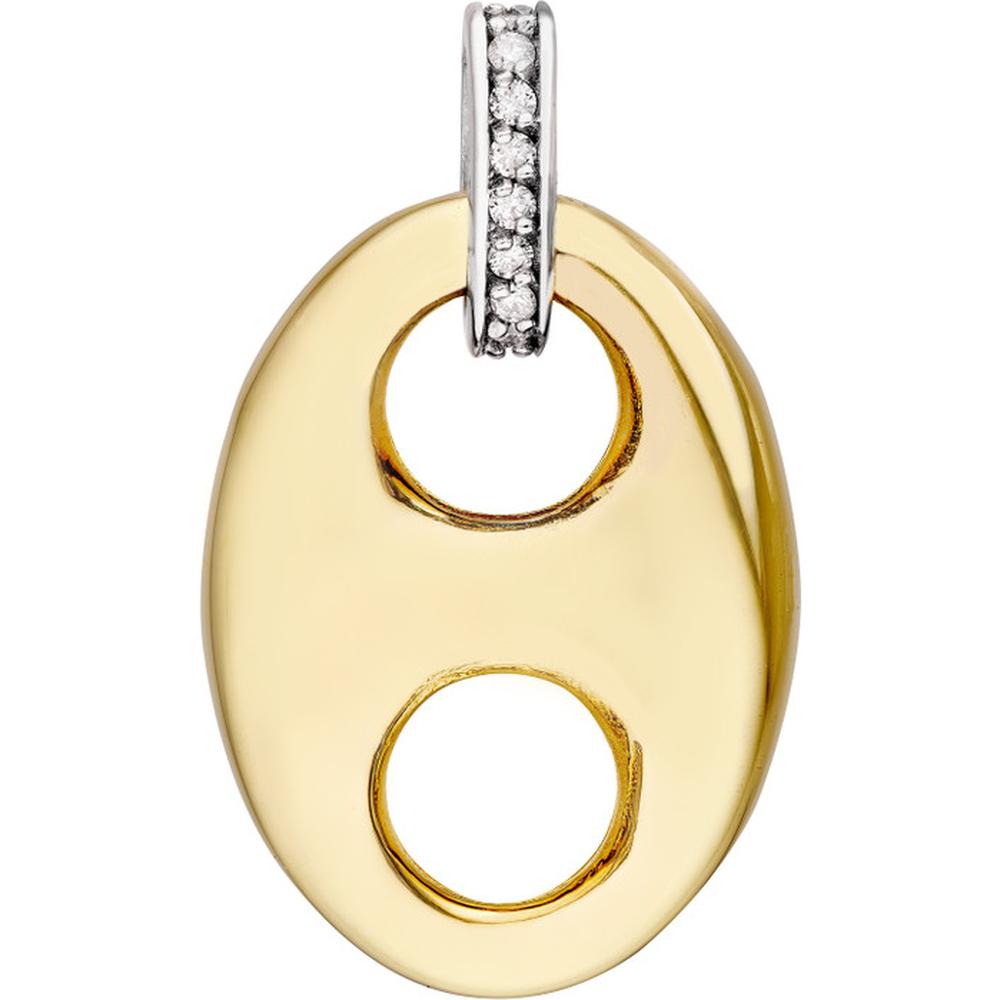Olas d'Oro - 14K Yellow Gold Puff Mariner Diamond Bail Link Pendant - 0.12 Carat Total Diamond Weight