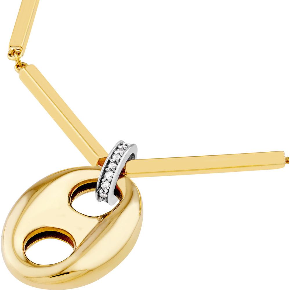 Olas d'Oro - 14K Yellow Gold Puff Mariner Diamond Bail Link Pendant - 0.12 Carat Total Diamond Weight