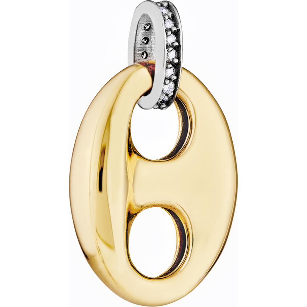 Olas d'Oro - 14K Yellow Gold Puff Mariner Diamond Bail Link Pendant - 0.12 Carat Total Diamond Weight
