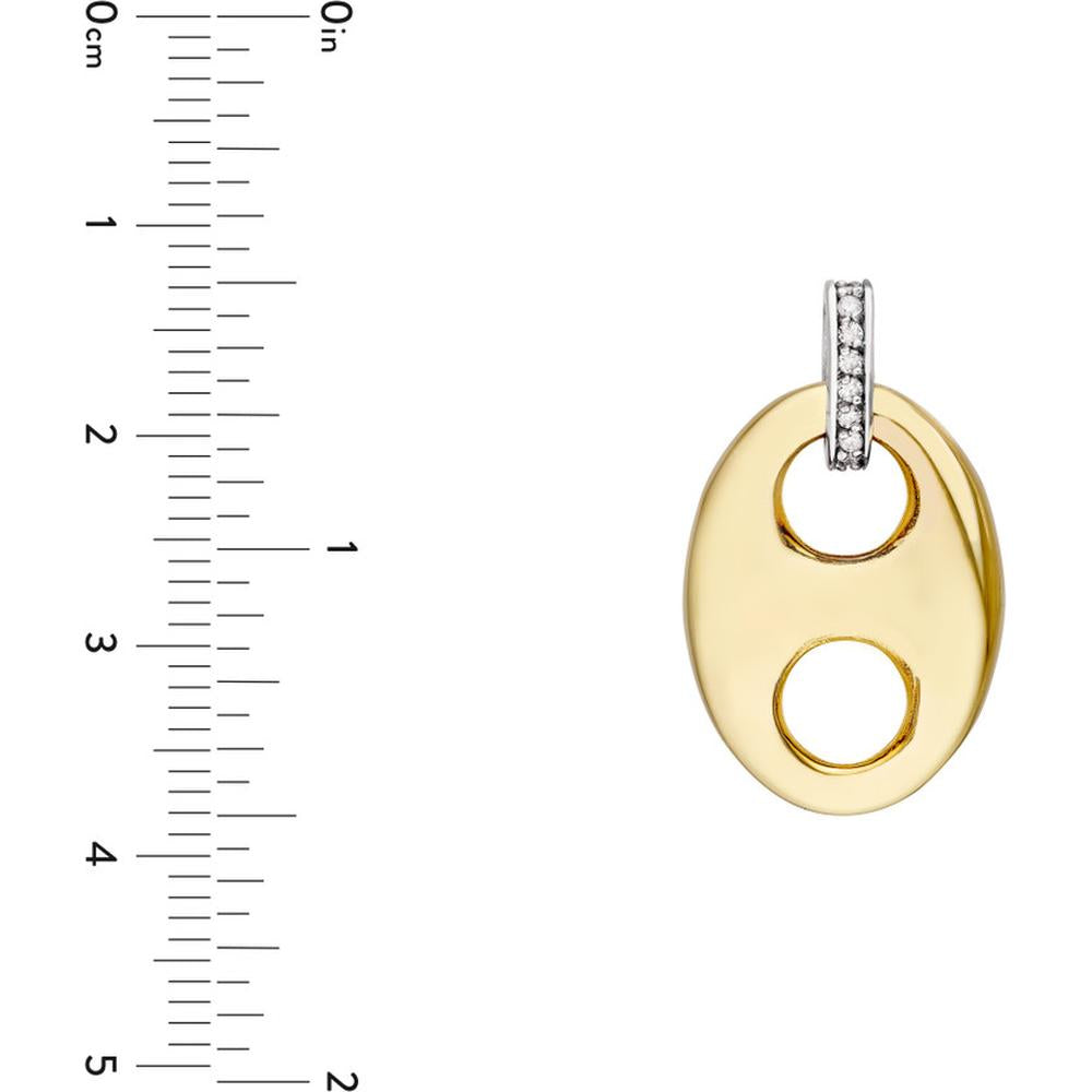 Olas d'Oro - 14K Yellow Gold Puff Mariner Diamond Bail Link Pendant - 0.12 Carat Total Diamond Weight