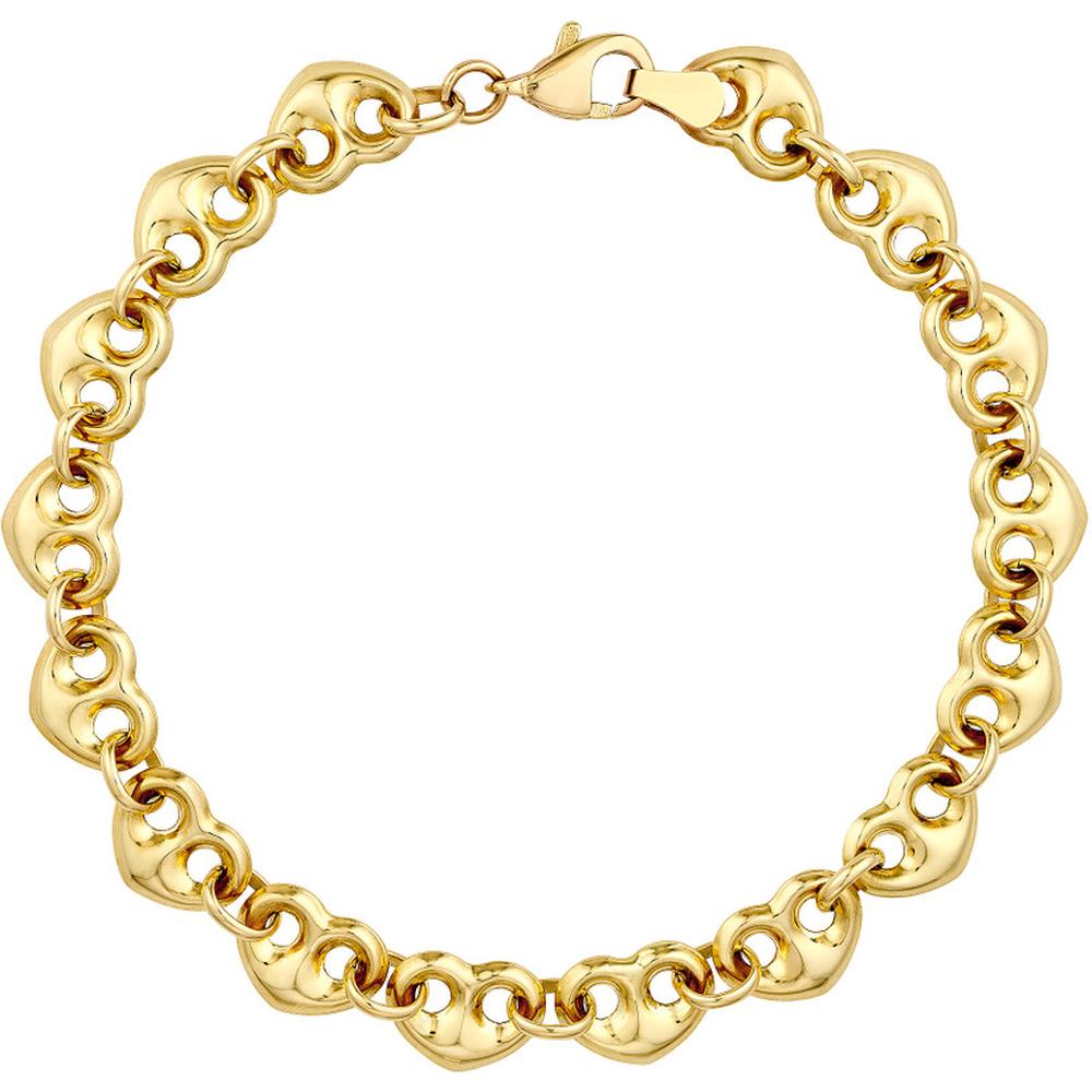 Olas d'Oro - 14K Yellow Gold Puff Mariner Heart Bracelet - 6.70 Grams