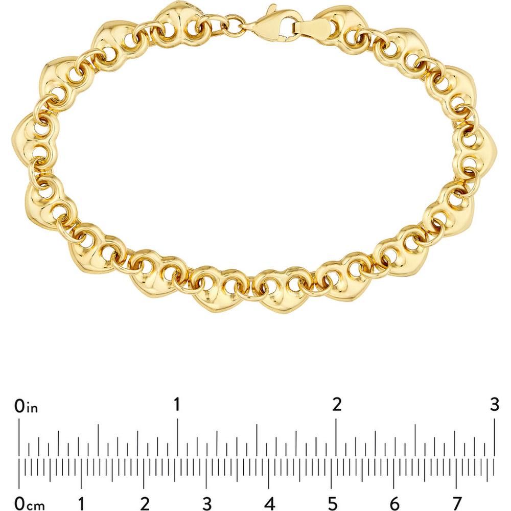 Olas d'Oro - 14K Yellow Gold Puff Mariner Heart Bracelet - 6.70 Grams