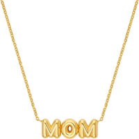 Olas d'Oro - 14K Yellow Gold Puff Mom Necklace with Adjustable Extender - Elegant Gift for Mother