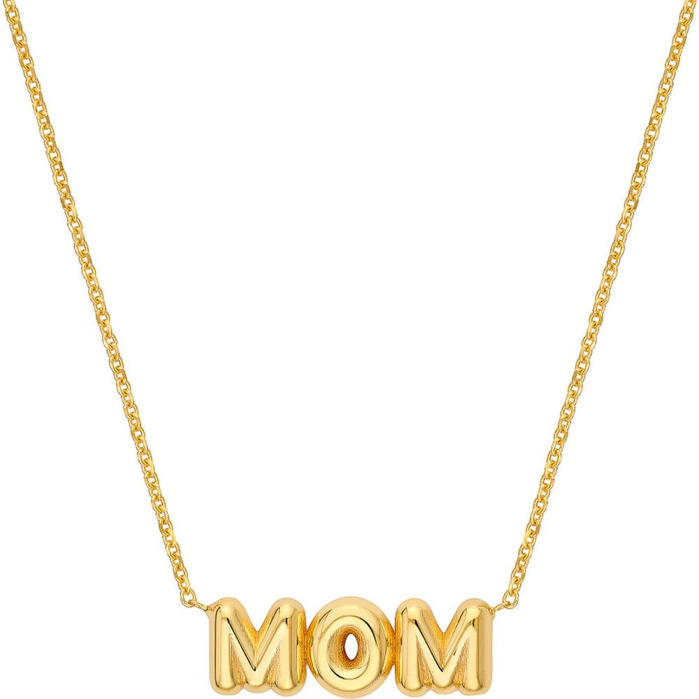 Olas d'Oro - 14K Yellow Gold Puff Mom Necklace with Adjustable Extender - Elegant Gift for Mother