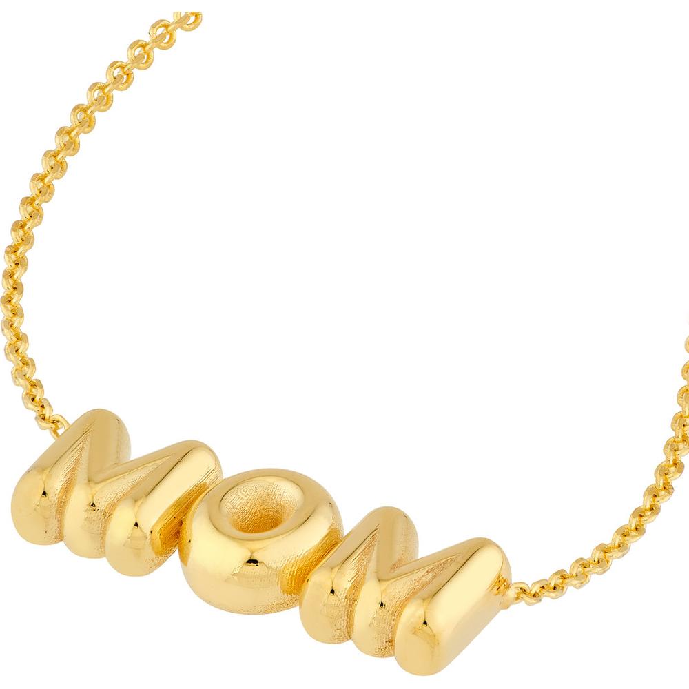 Olas d'Oro - 14K Yellow Gold Puff Mom Necklace with Adjustable Extender - Elegant Gift for Mother