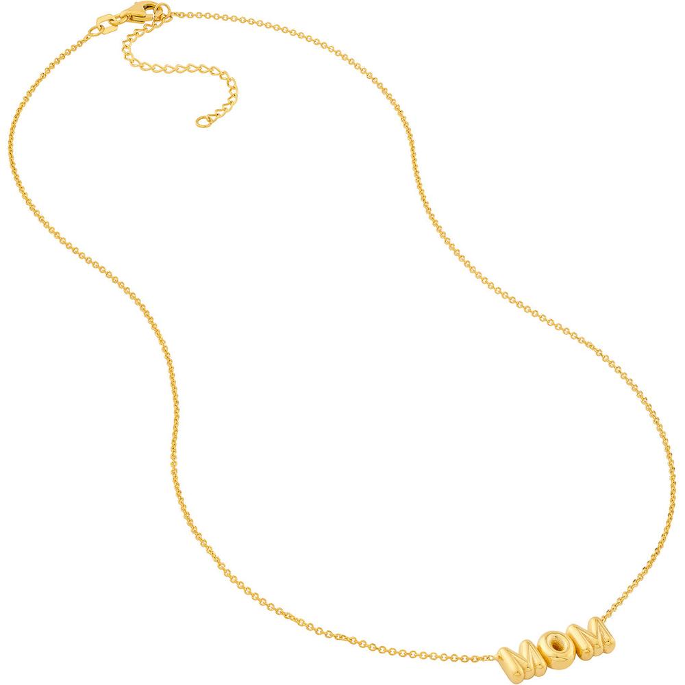 Olas d'Oro - 14K Yellow Gold Puff Mom Necklace with Adjustable Extender - Elegant Gift for Mother
