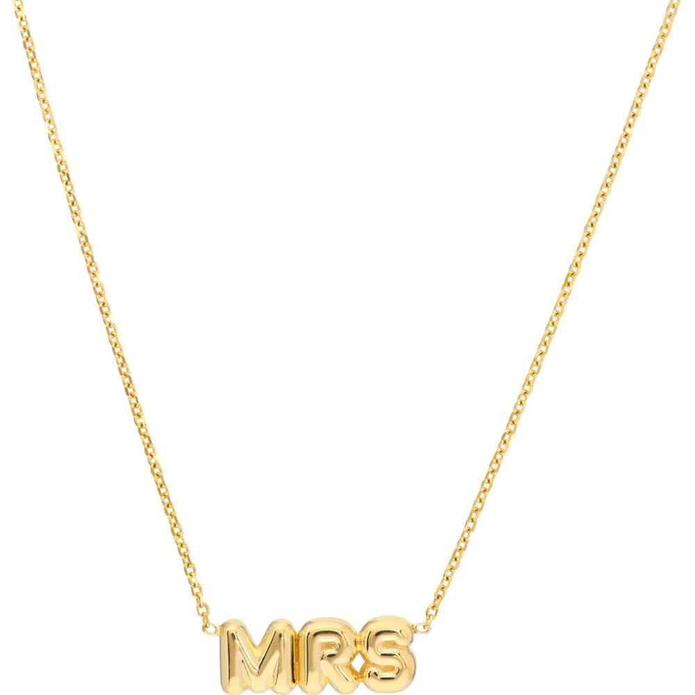 Olas d'Oro - 14K Yellow Gold Puff "Mrs." Adjustable Necklace with Pear Shape Lobster Clasp - 3.04 Grams