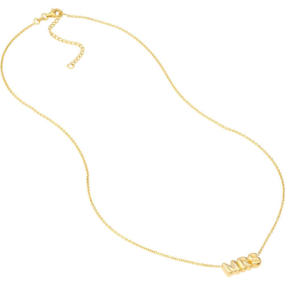 Olas d'Oro - 14K Yellow Gold Puff "Mrs." Adjustable Necklace with Pear Shape Lobster Clasp - 3.04 Grams