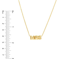 Olas d'Oro - 14K Yellow Gold Puff "Mrs." Adjustable Necklace with Pear Shape Lobster Clasp - 3.04 Grams