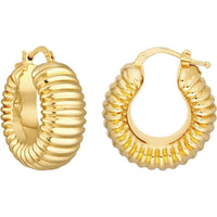 Olas d'Oro - 14K Yellow Gold Puff Ribbed Large Hoop Earrings - 4.08 Grams Total Weight